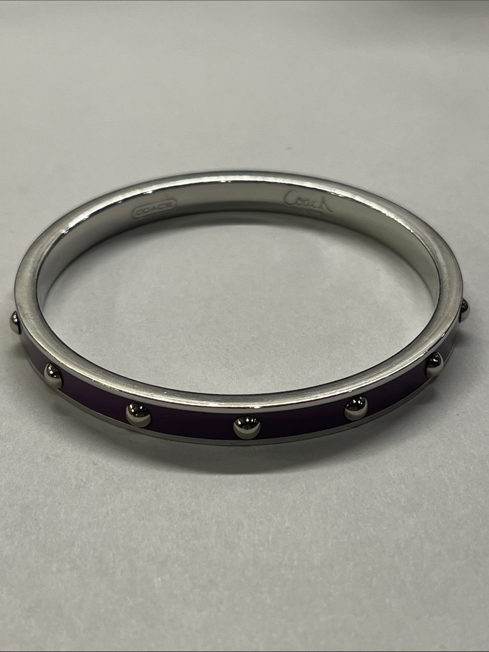 Coach Silvertone Enamel Studded Bangle Bracelet EUC
